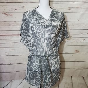 New York And Company Sheer Animal Print Top XS New